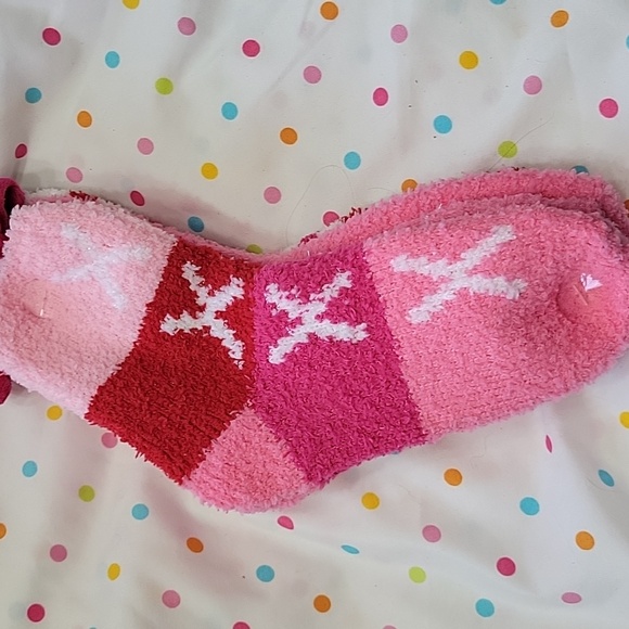 Capelli Pink and Red Slipper Socks With Two Ponytail Holders. - Picture 4 of 8